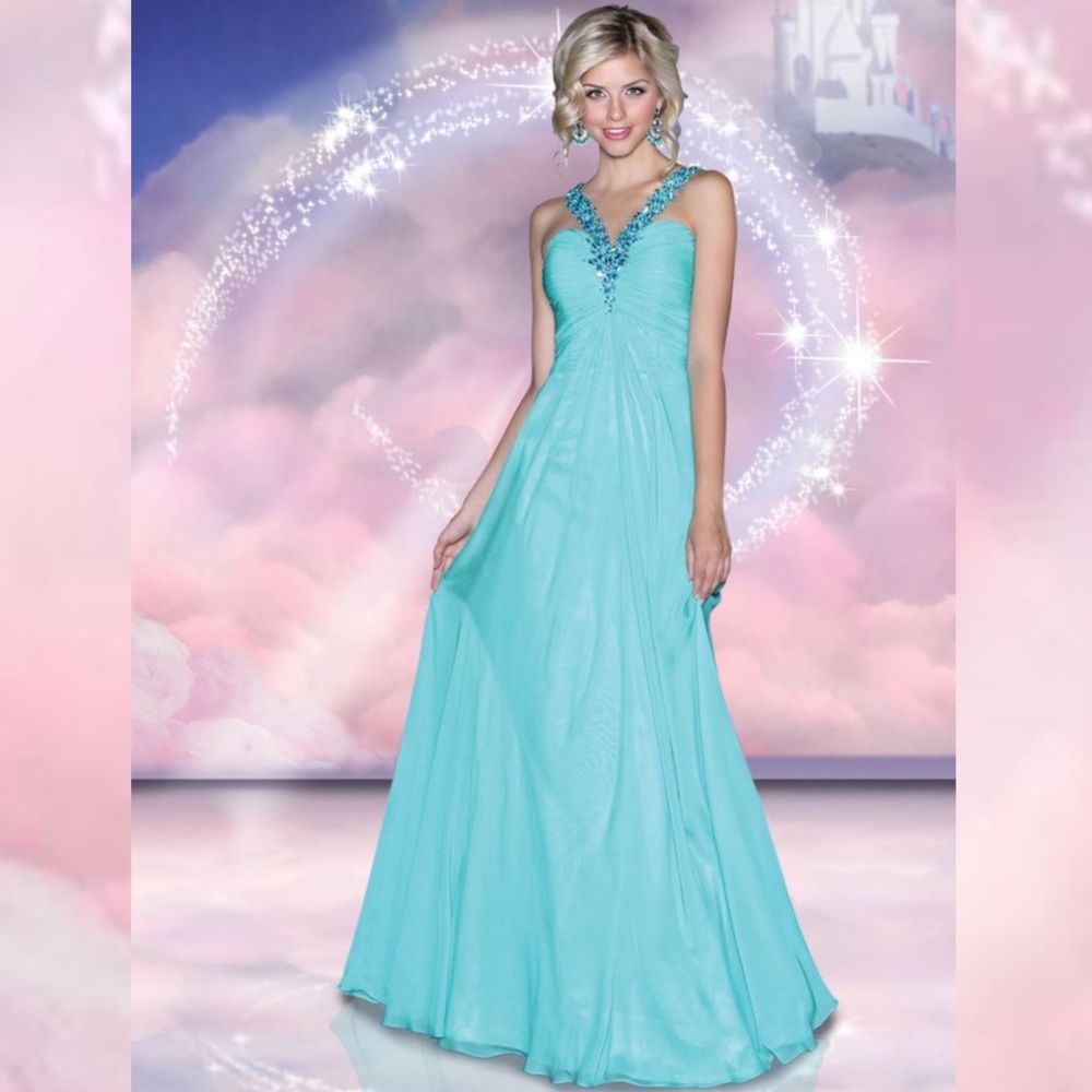 DISNEY FOREVER ENCHANTED SLEEPING BEAUTY AURORA BEADED A LINE CHIFFON PROM GOWN